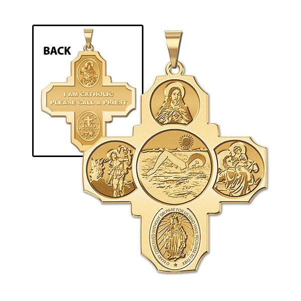 Four Way Cross - Swimming Female Religious Medal  "EXCLUSIVE"