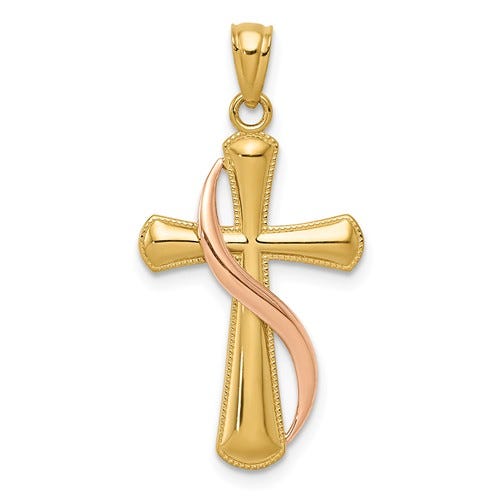 14k Two-tone Polished Cross Pendant
