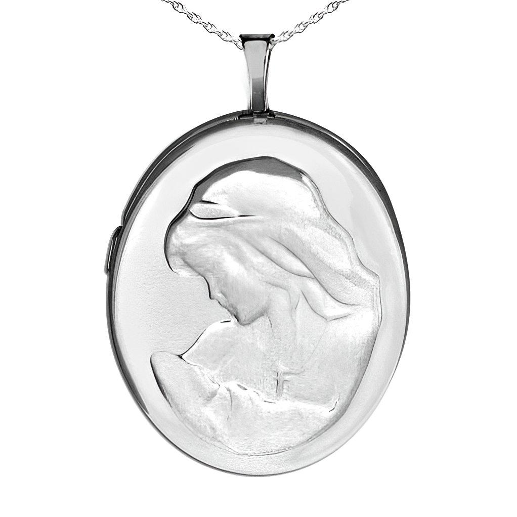 Silver Mother and Child Oval Photo Locket