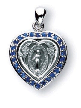 Sterling Silver Miraculous Medal w/ Synthetic Sapphires