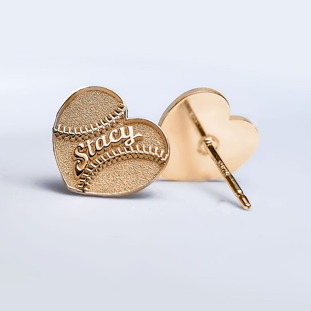 Personalized Heart Shaped Baseball Earrings