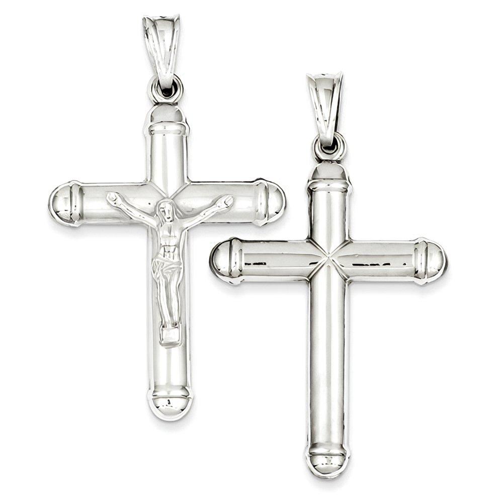 Sterling Silver Rhodium-plated Reversible Crucifix Pendant
