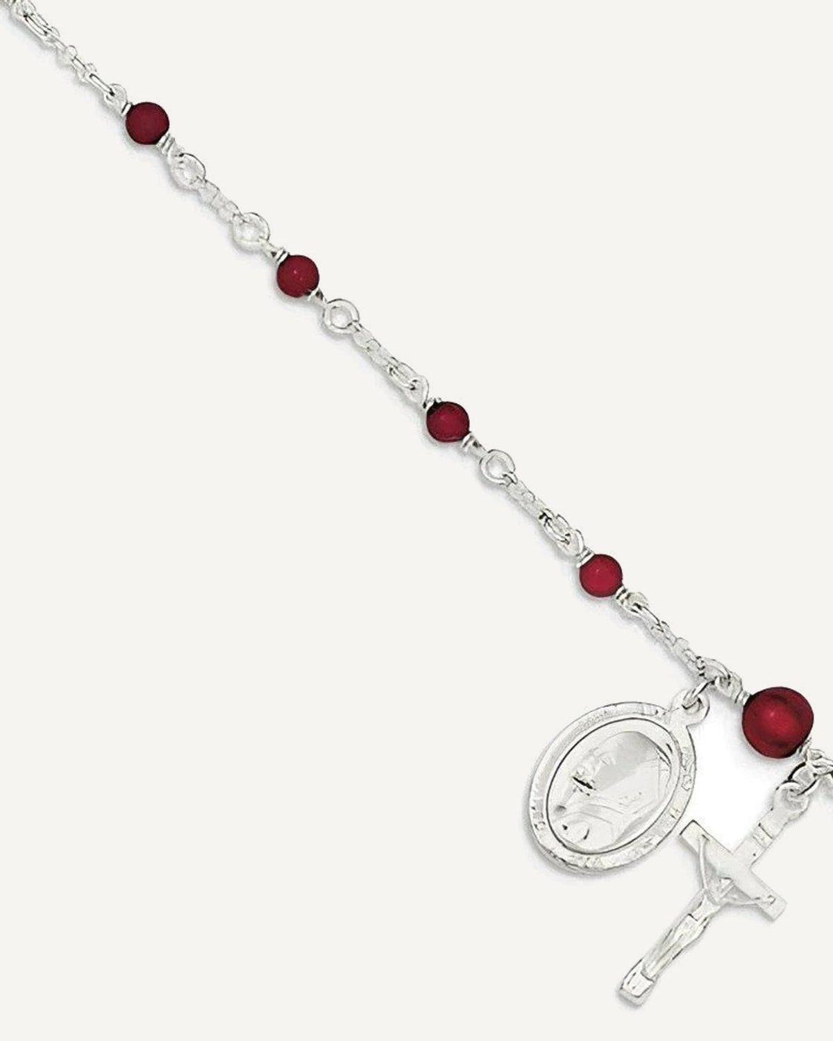 Sterling Silver Childrens Rholodite Garnet Rosary Bead Bracelet