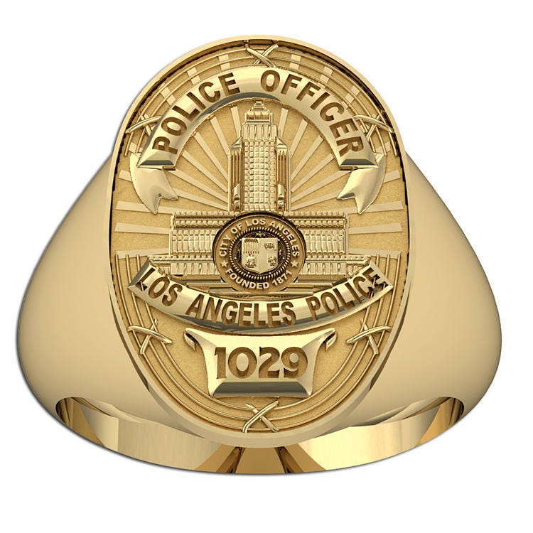 Personalized Los Angeles Police Badge Ring with Number and Rank