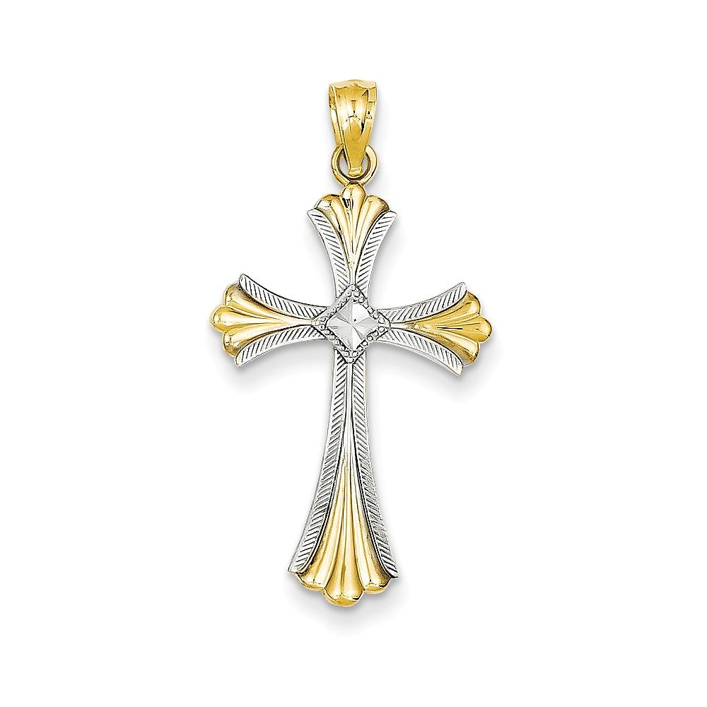 14k Diamond-cut Rhodium Cross Pendant