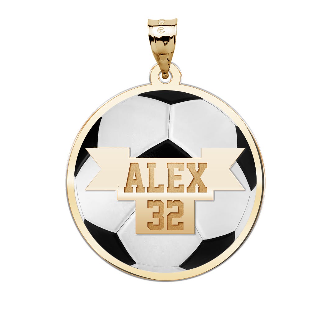 Color Enameled Soccer Pendant with Name & Number