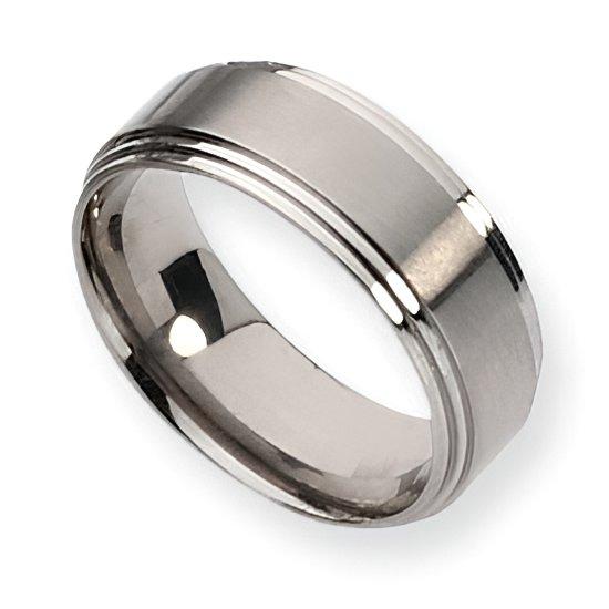 Titanium Ridged Edge 8mm Satin and Polished Wedding Band