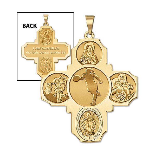 Four Way Cross - Basketball Female Religious Medal  "EXCLUSIVE"