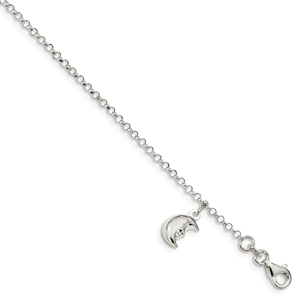 Sterling Silver Moon Charm Anklet w/ 1 Inch ext.