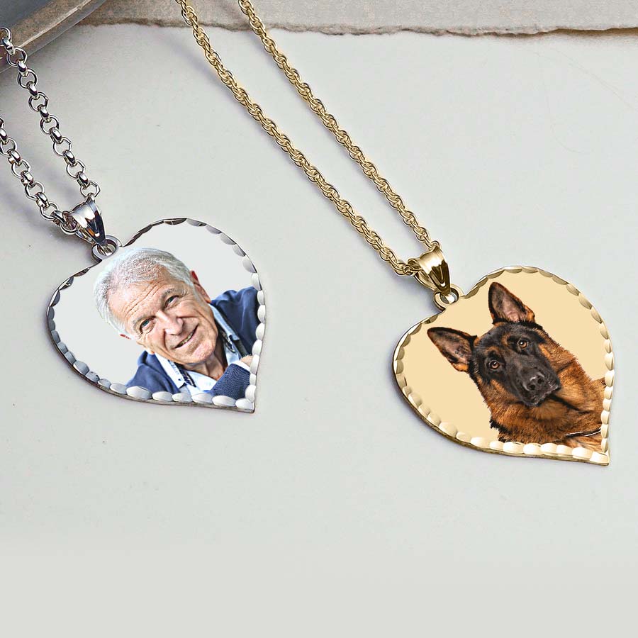 Memorial Heart Photo Pendant/Charm with Diamond Cut Edge