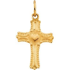 14K Yellow Gold Child's Cross Pendant W/Heart