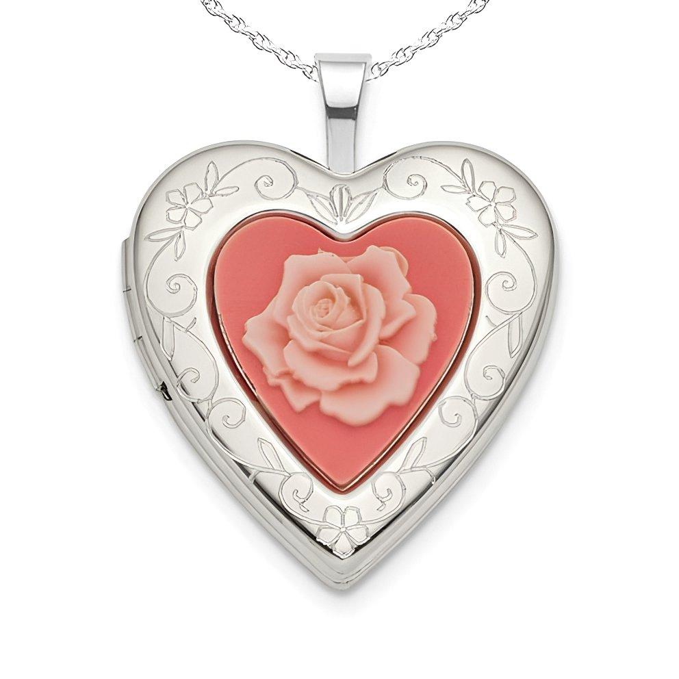 Silver Rose Cameo Heart Photo Locket