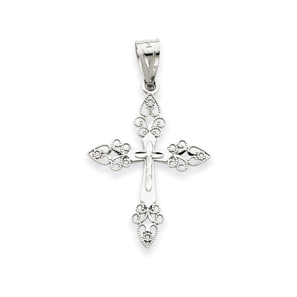 14k White Gold Filigree Cross Pendant