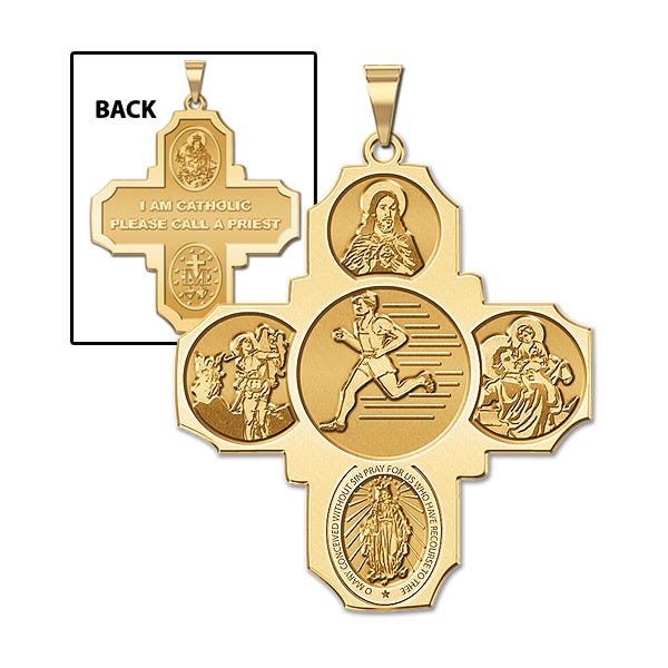 Four Way Cross - Track Male Religious Medal  "EXCLUSIVE"