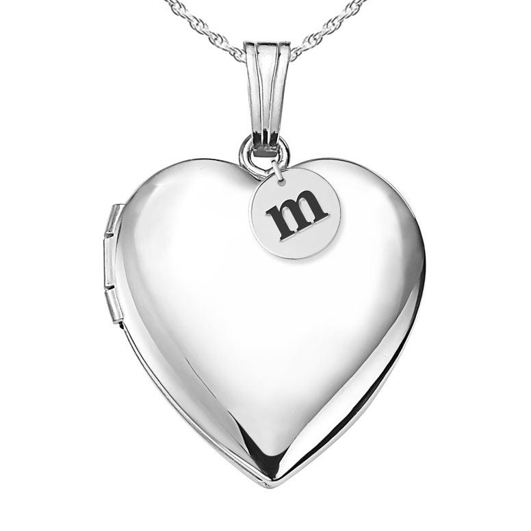 Silver Heart Photo Locket with Personalized Initial Charm