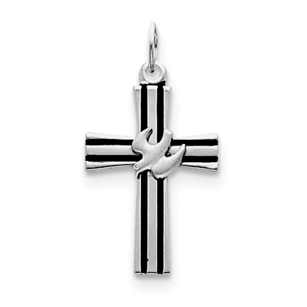 Sterling Silver Rhodium-plated Dove Cross Pendant