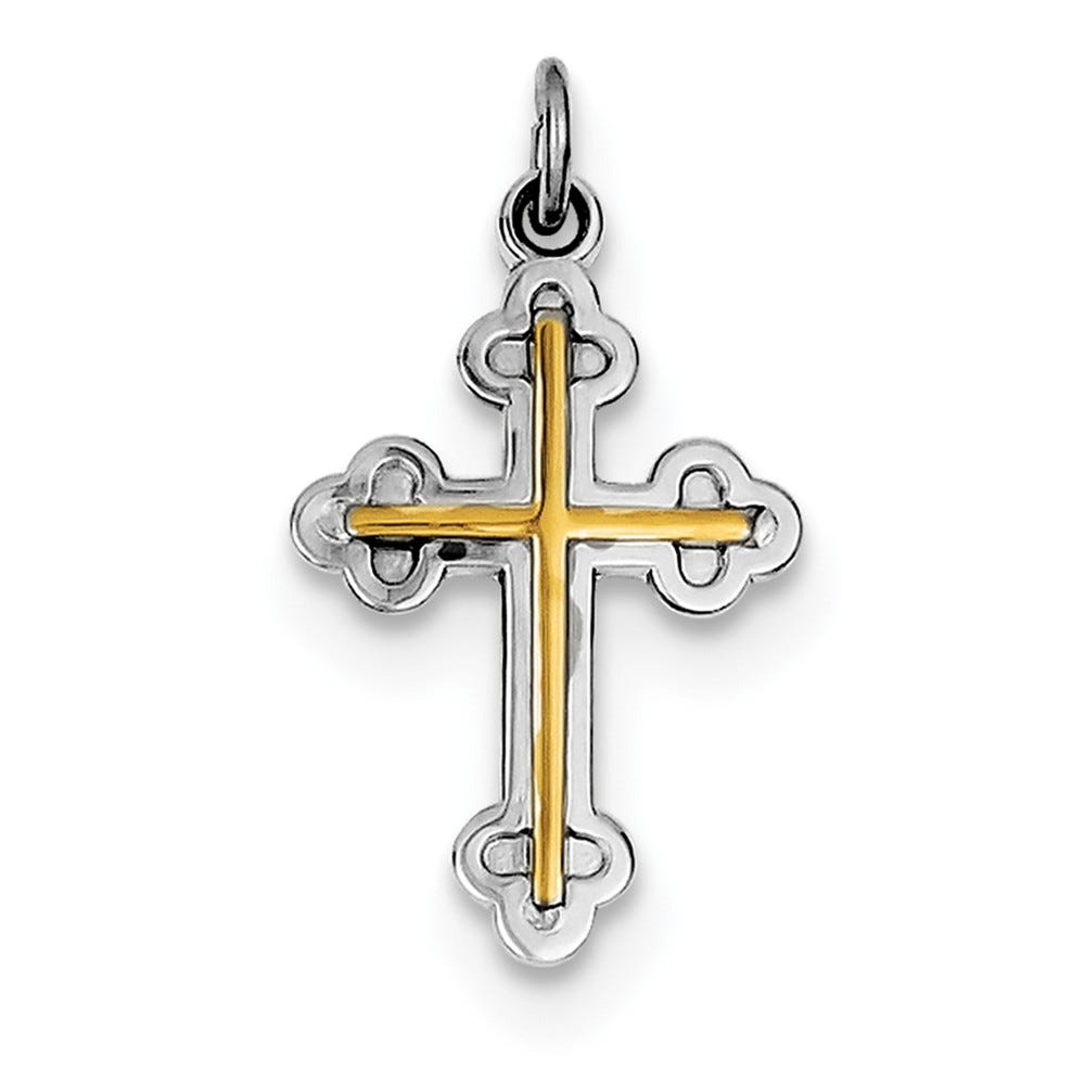 Sterling Silver Rhodium-plated & 18k Gold-plated Cross Charm