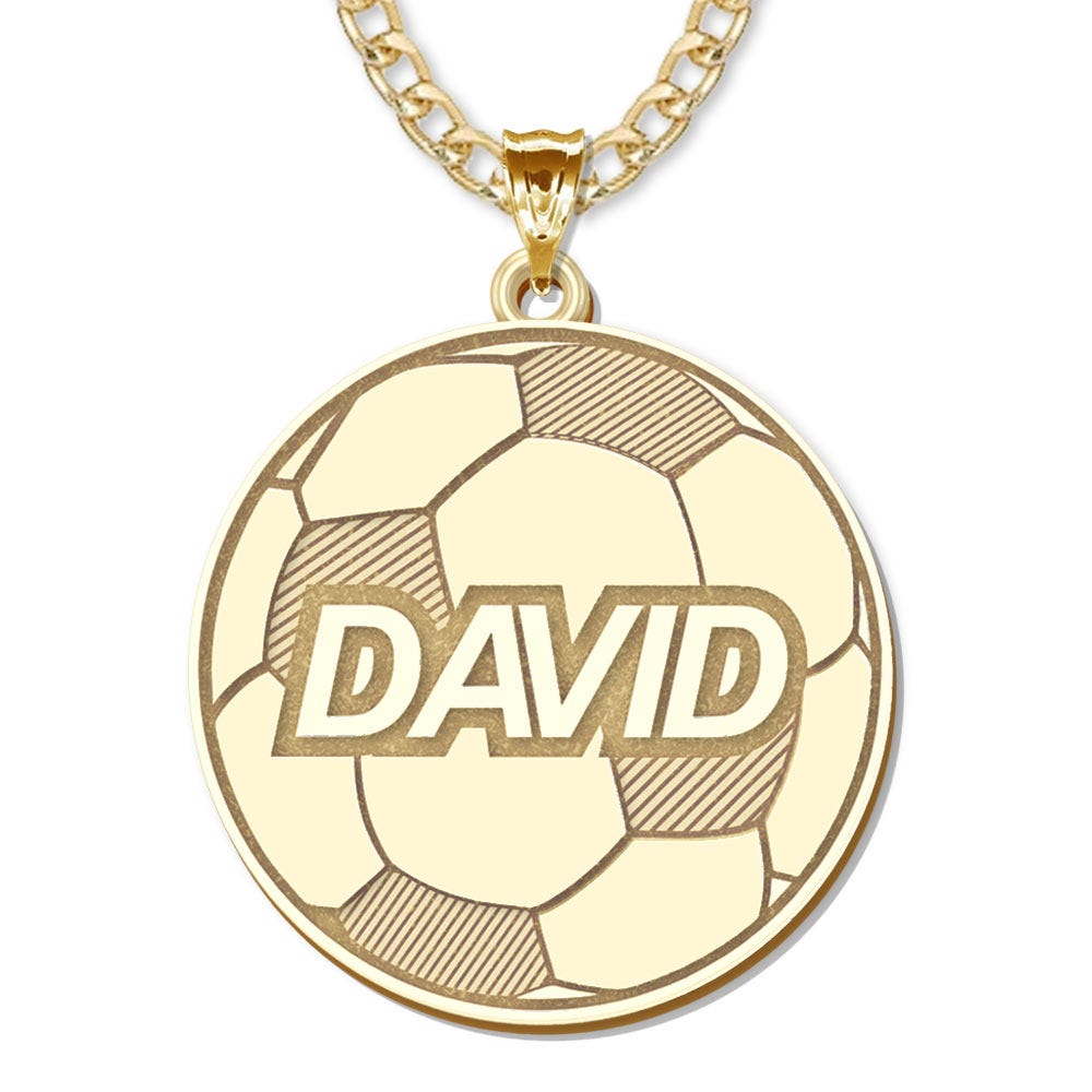Personalized Soccerball with Block Name Disc Pendant or Charm