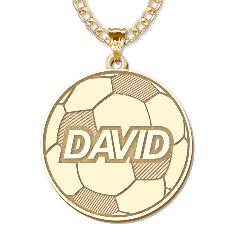 Personalized Soccerball with Block Name Disc Pendant or Charm