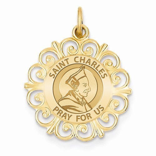 Saint Charles Borromeo Round Filigree Religious Medal  "EXCLUSIVE"