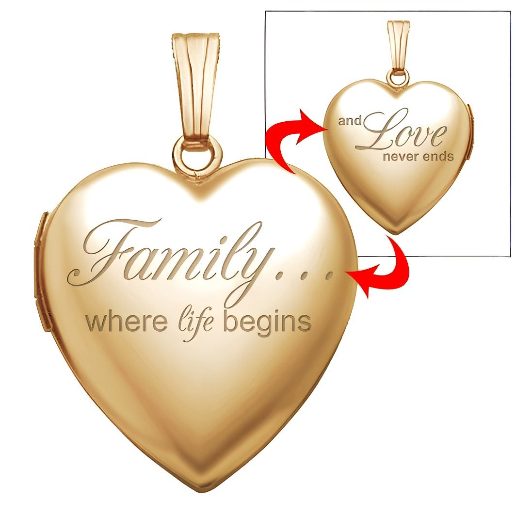 14k Yellow Gold Family Love Heart Locket