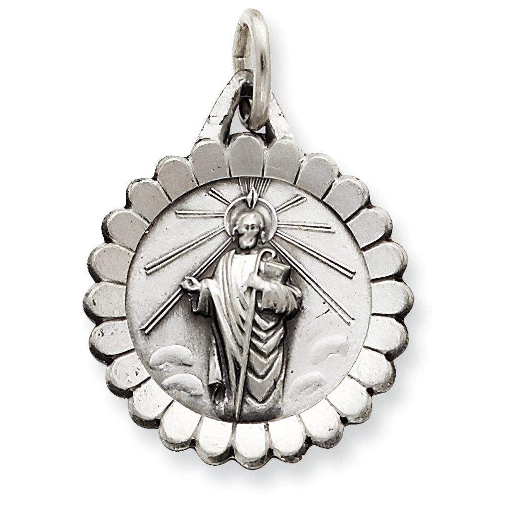 Sterling Silver Floral Round Antiqued Saint Jude Medal