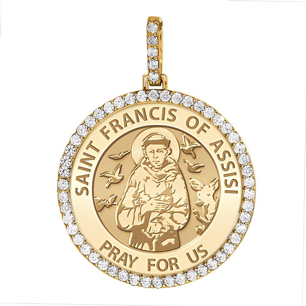 Large Saint Francis of Assisi Diamond Round Religious Medal