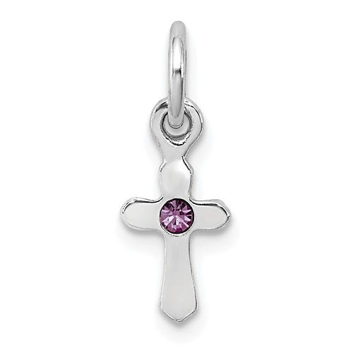 Sterling Silver RH Plated Child\'s Preciosca Crystal June Cross Pendant
