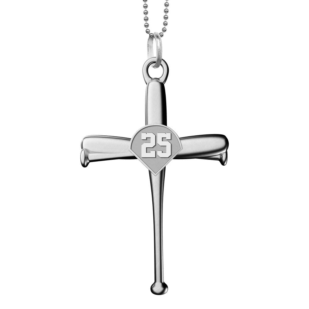 Baseball Bat Cross Pendant with Number w/ 20 inch Chain