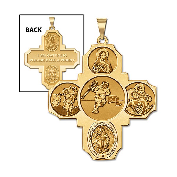 Four Way Cross - Lacrosse Religious Medal  "EXCLUSIVE"