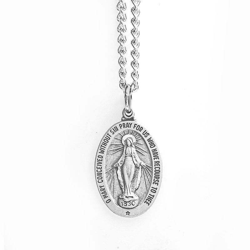 Pewter Oval Miraculous Medal with 20" Chain