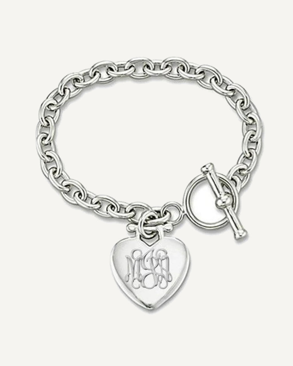 Custom Engraved Sterling Silver Women's Tiffany Style Heart Bracelet with Toggle Lock