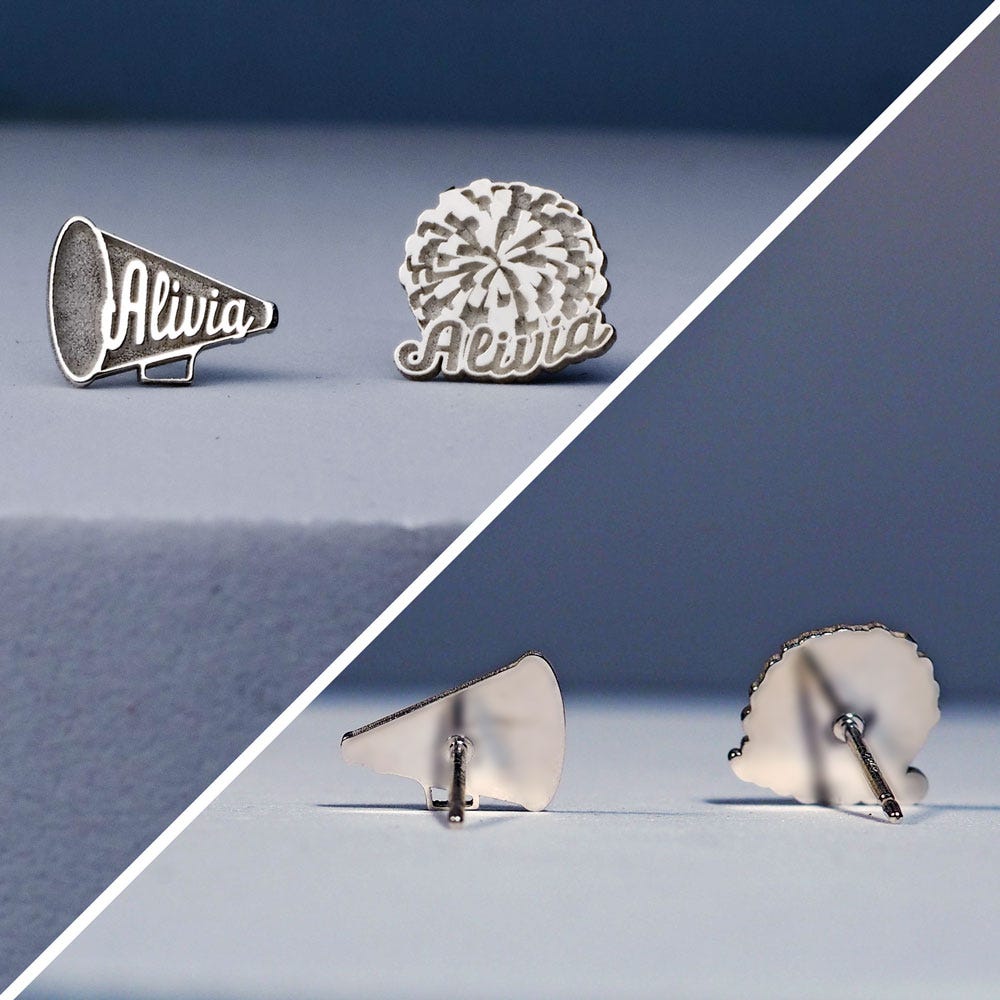Personalized Cheerleader Megaphone/Pom-Pom Combo Earrings