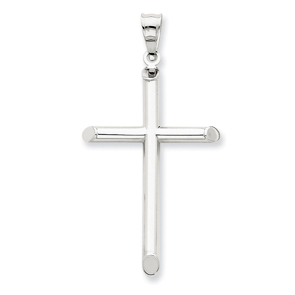 14k White Gold Polished Hollow Cross Pendant