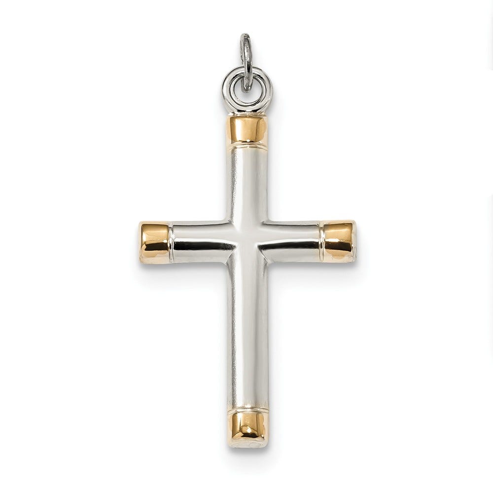 Sterling Silver Polished Gold-plated Tips Cross pendant