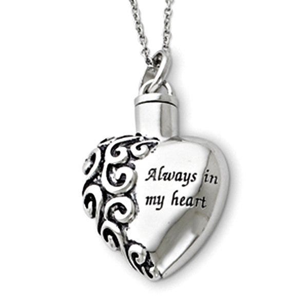 Sterling Silver Antiqued Heart Remembrance Cremation Ash Holder w/ 18 Inch Chain - 3/4 inch x 1-1/8 inch in Sterling Silver