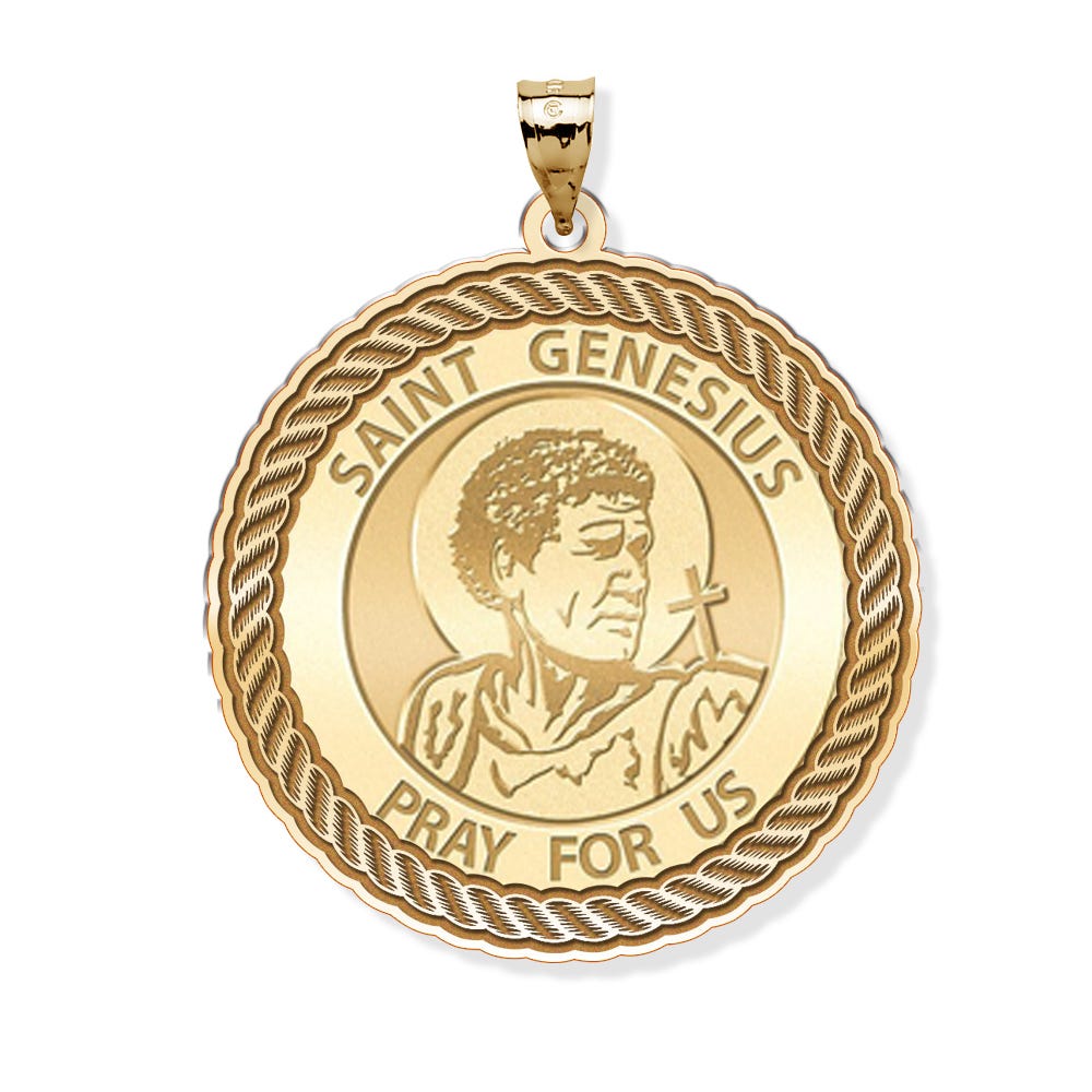 Saint Genesius Round Rope Border Religious Medal