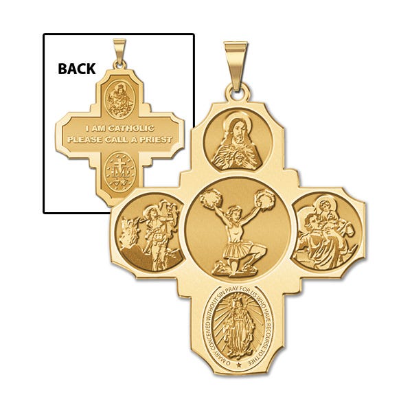Four Way Cross - Cheerleader Religious Medal  "EXCLUSIVE"