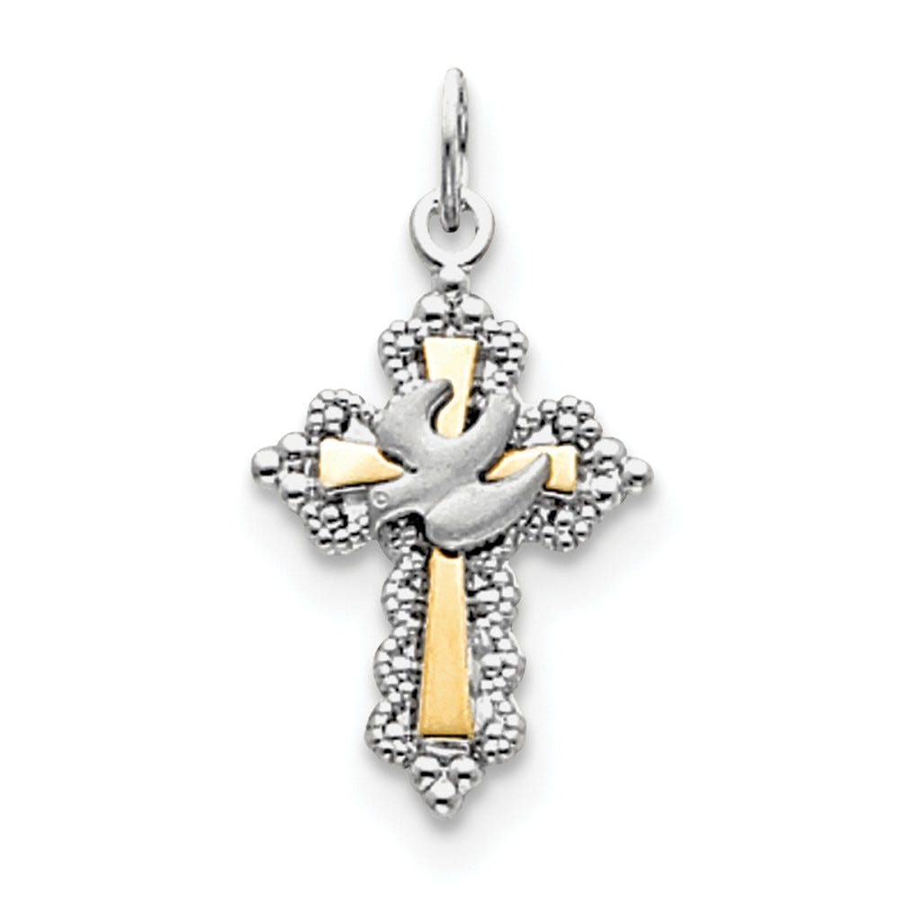 Sterling Silver Rhodium-plated & Vermeil Dove Cross Charm
