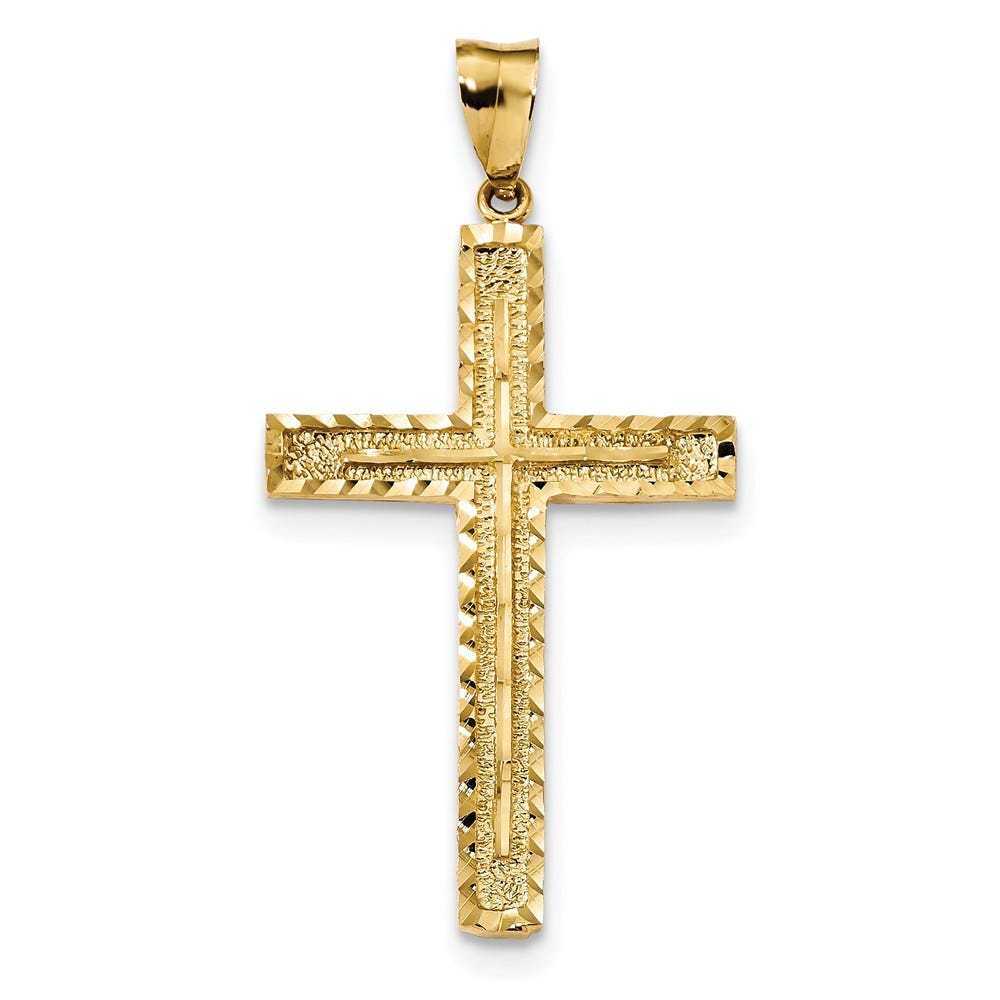 14k Polished and Textured Diamond-cut Latin Cross Pendant