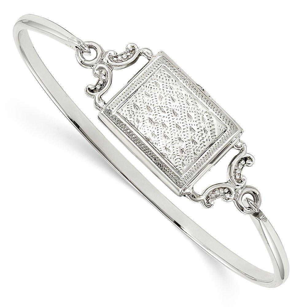 Silver Rectangle Embossed Design Locket Bangle Bracelet