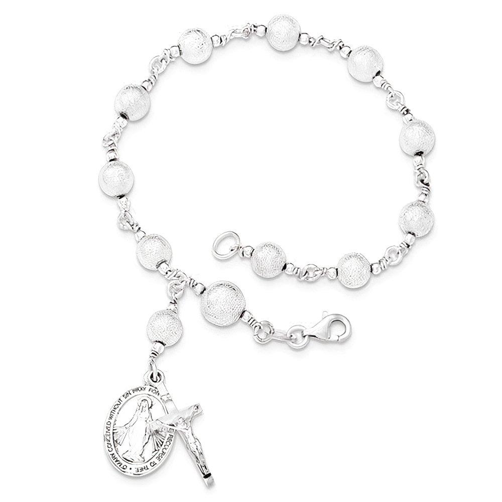 Sterling Silver Polished Laser-Cut Rosary Bracelet