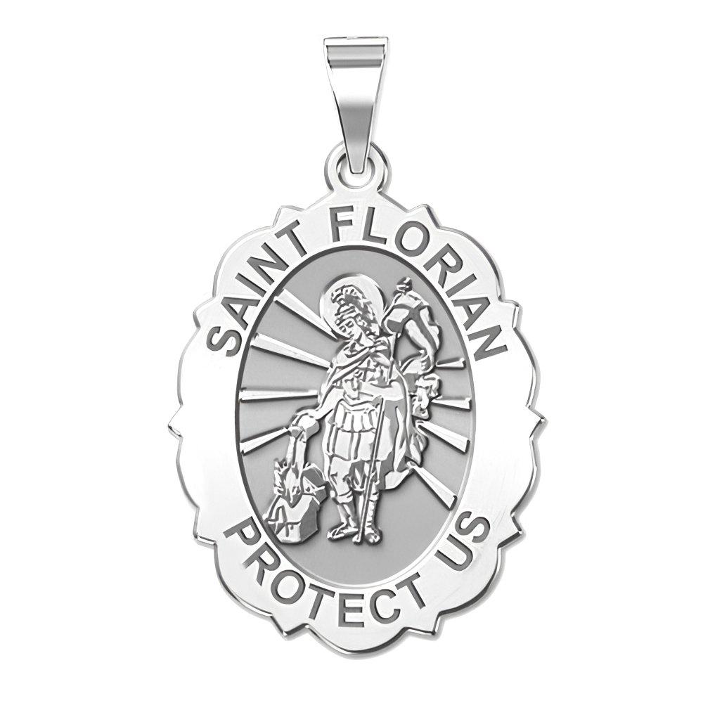 Saint Florian Scalloped Oval Religious Medal