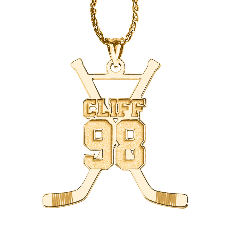 Personalized Hockey Sticks Pendant w/ Name And Number