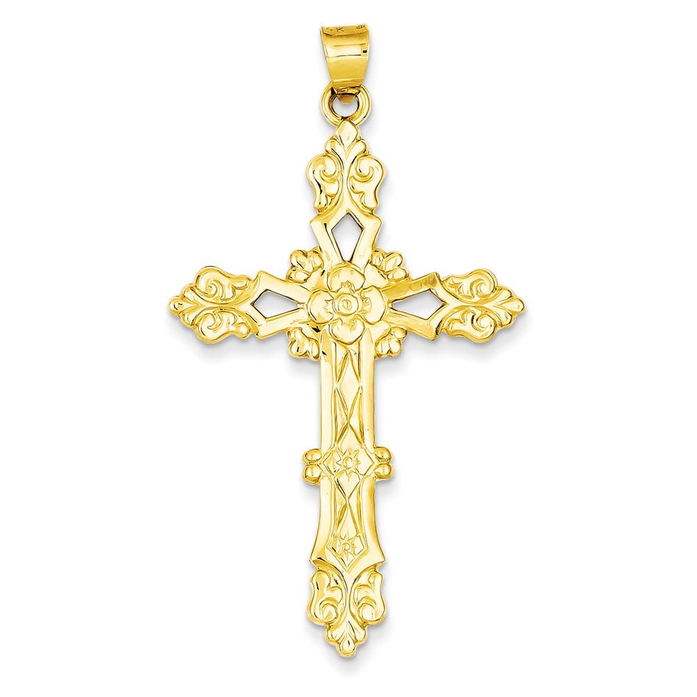 14k Polished Openwork Floral Cross Pendant