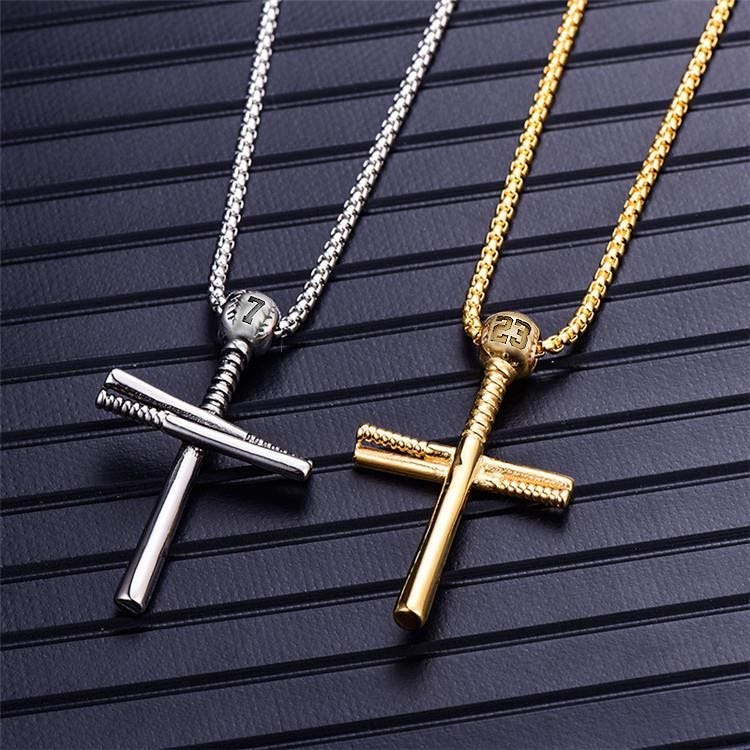 Sterling Silver Baseball Bat Cross Pendant w/ 20 inch Chain