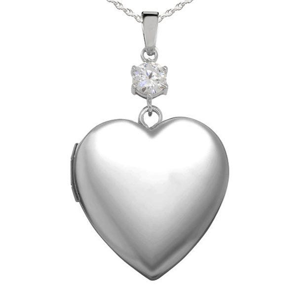 Silver "Sweetheart" Cubic Zirconia Accent Heart Photo Locket