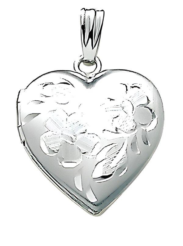 14K White Gold Small Heart Locket