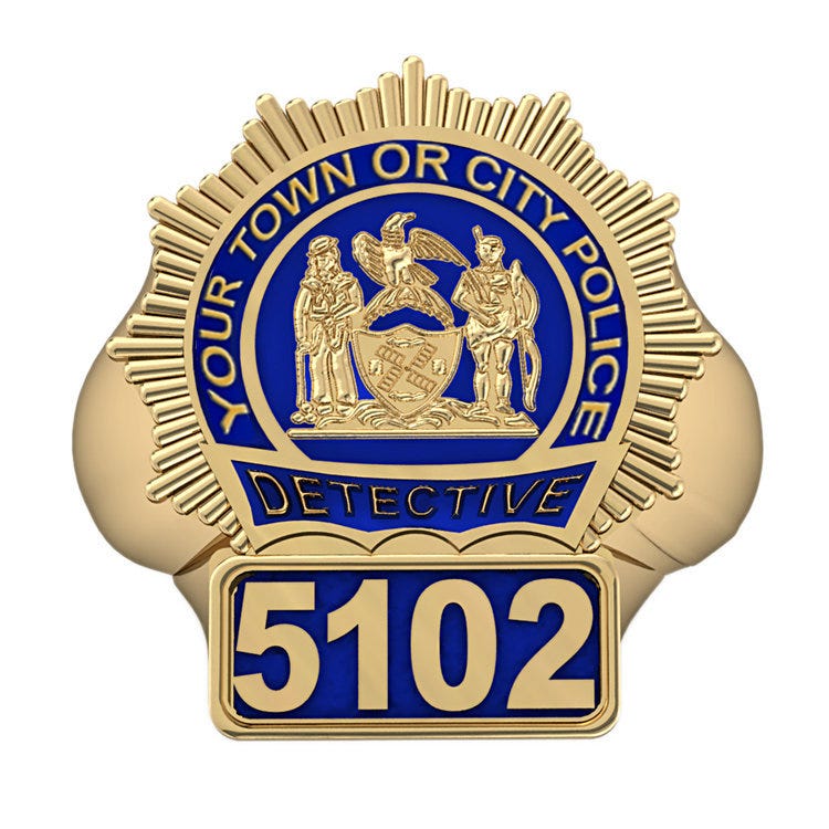New York Personalized Detective Badge Ring with Blue Enamel, Number & Department