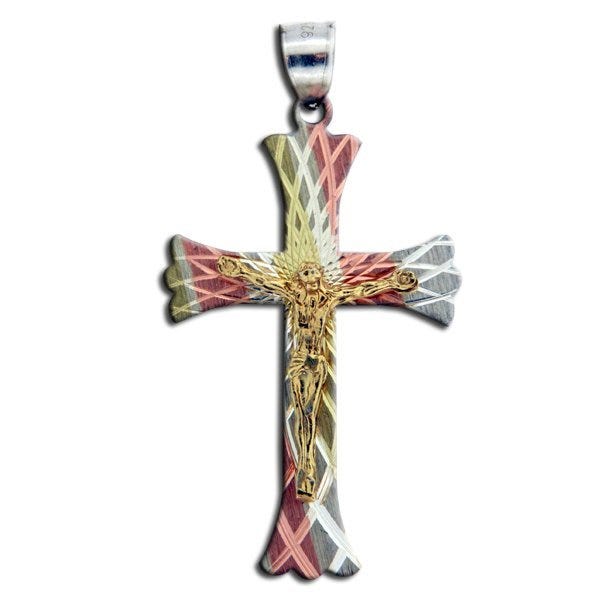 Sterling Silver Tri-color Crucifix Cross Pendant